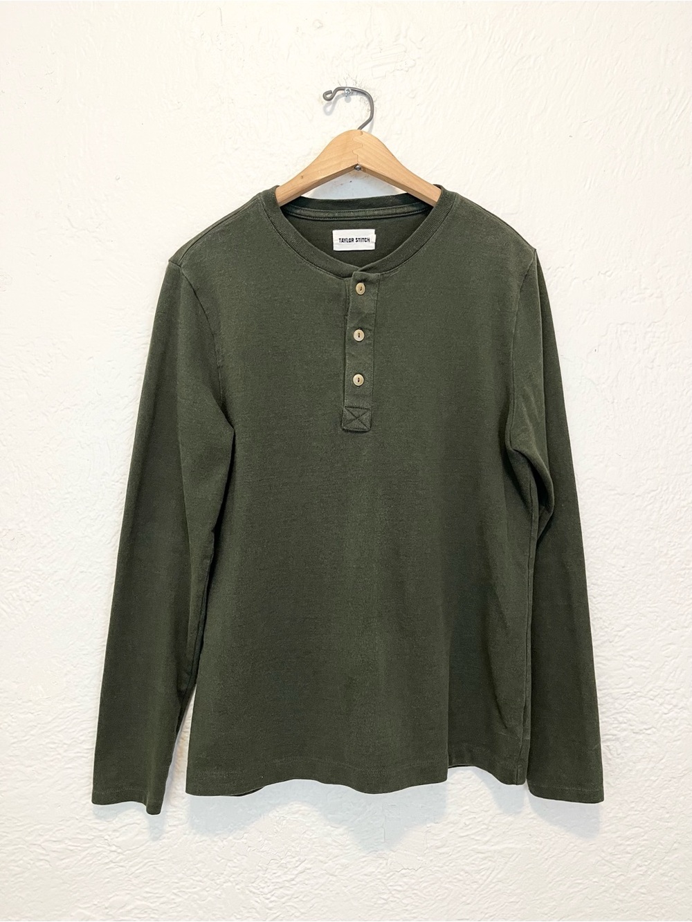 Taylor Stitch Henley Long Sleeve Shirt Green Olive Fatigue 38 Small S